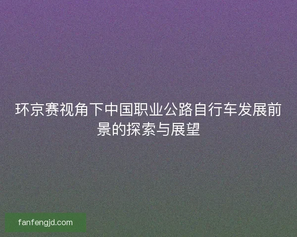 环京赛视角下中国职业公路自行车发展前景的探索与展望